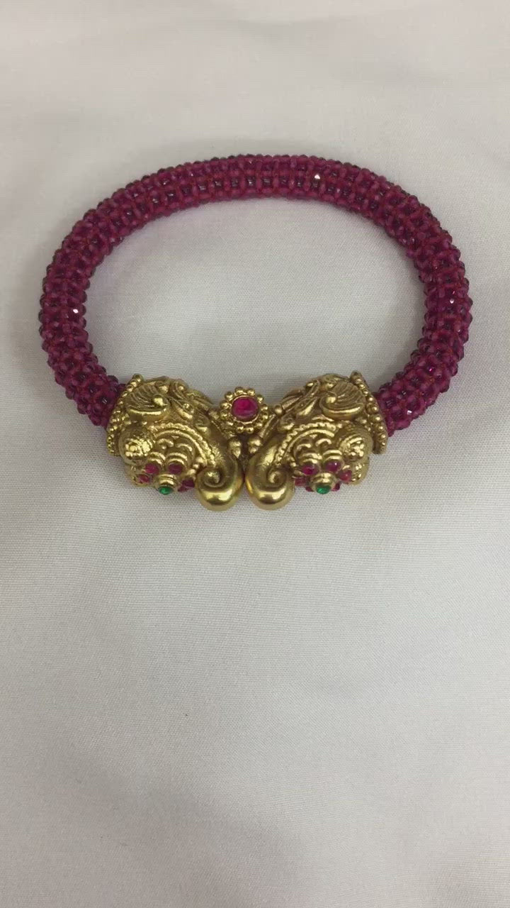 Twin Elephant Red Beaded Kadha