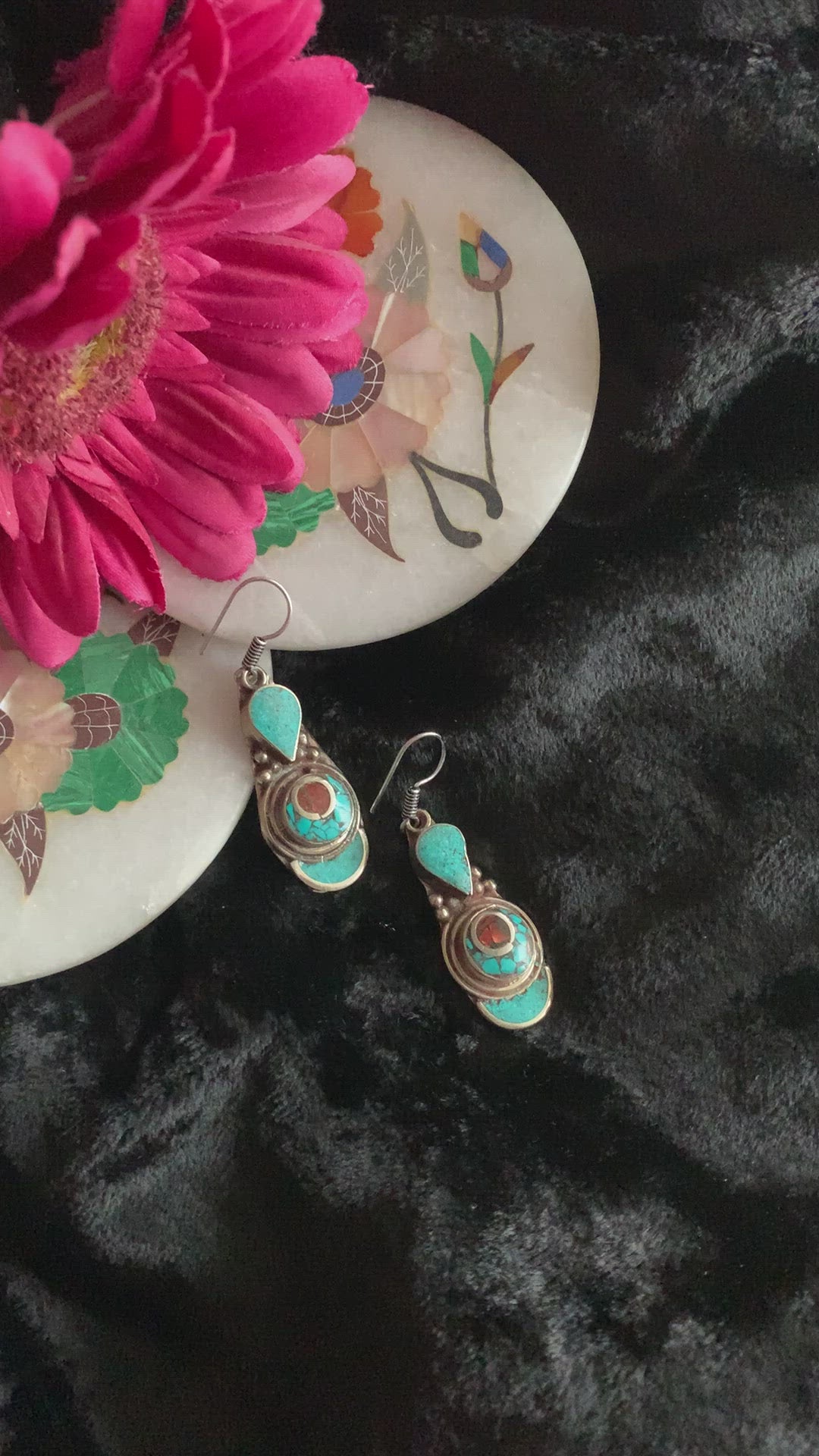 Antique Turquoise and Coral Danglers
