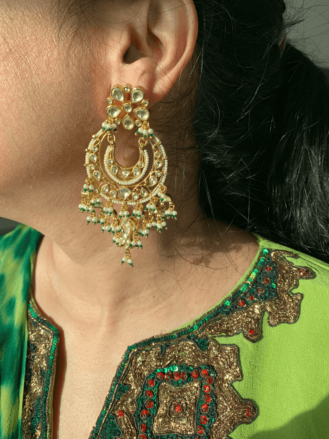 Pearl Moon Kundan Chandbaalis - SHIVKA