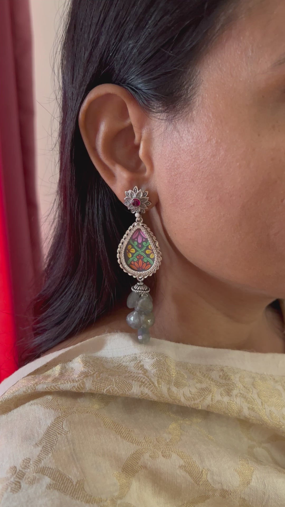 Statement Labradorite Cluster Pure 925 Silver Earrings