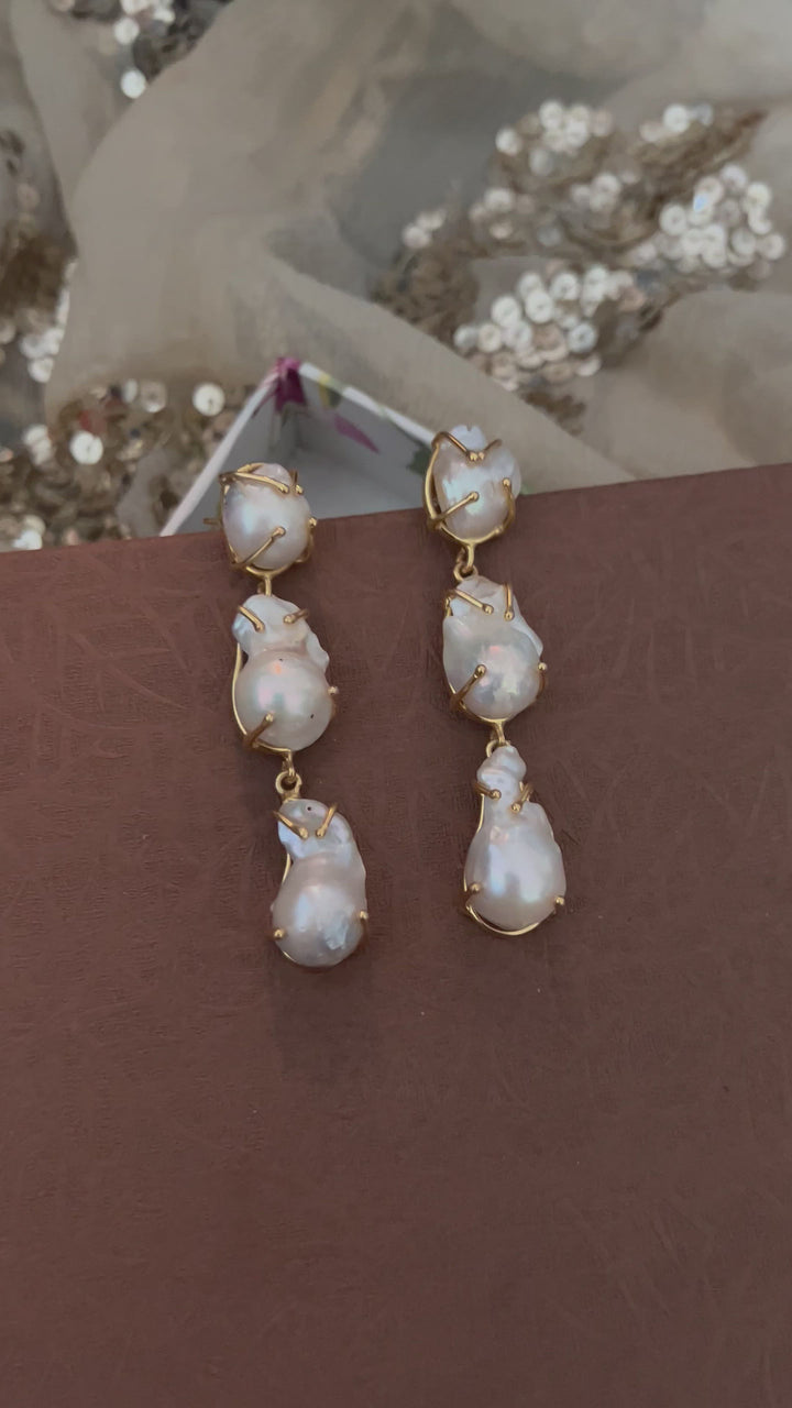 Asymmetric Baroque Pearl Danglers