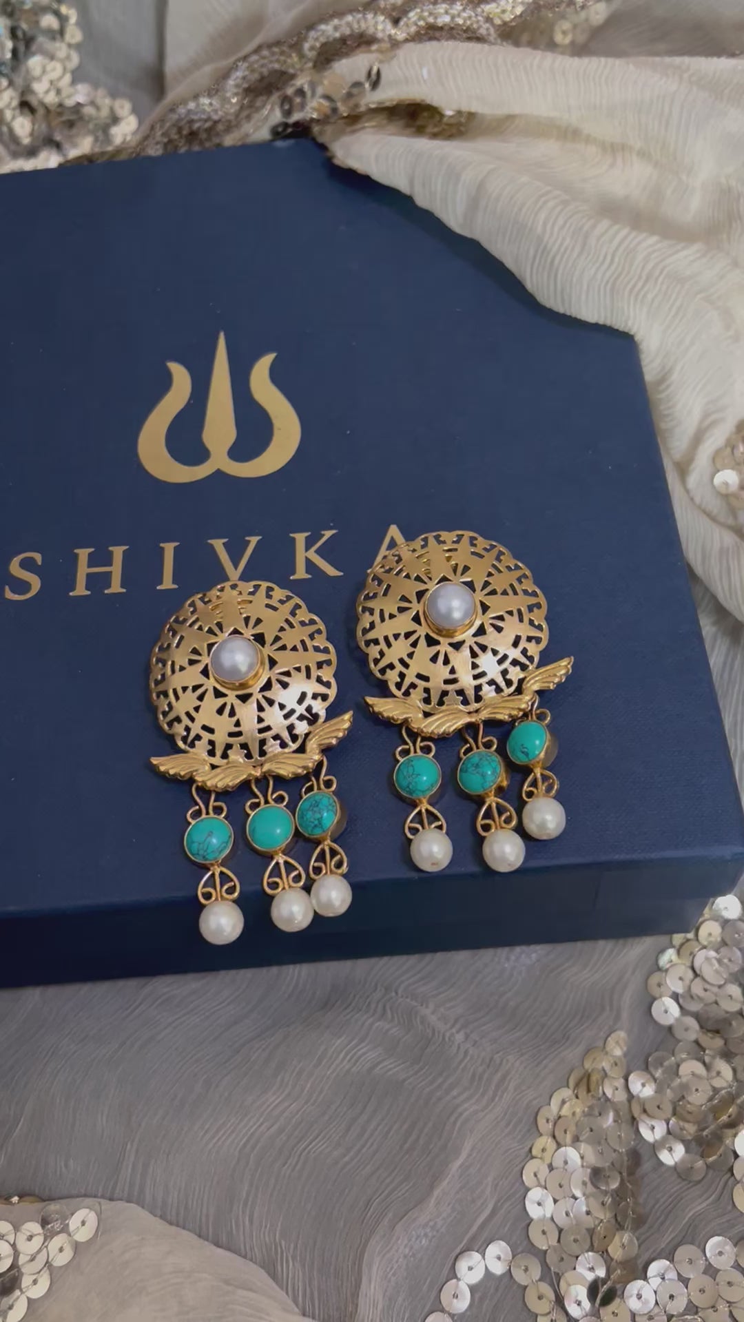 Gorgeous Pearls and Turquoise Cutwork Earrings