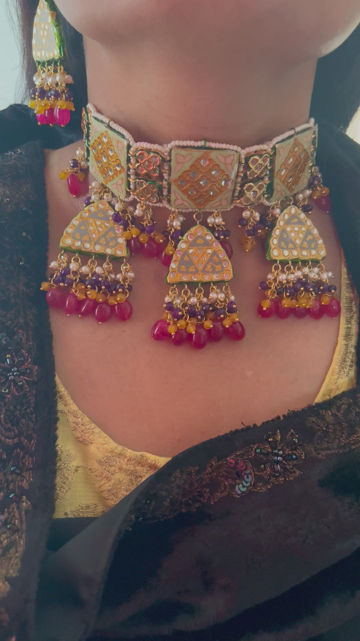 Elegant Meenakari Kundan Choker with Earrings