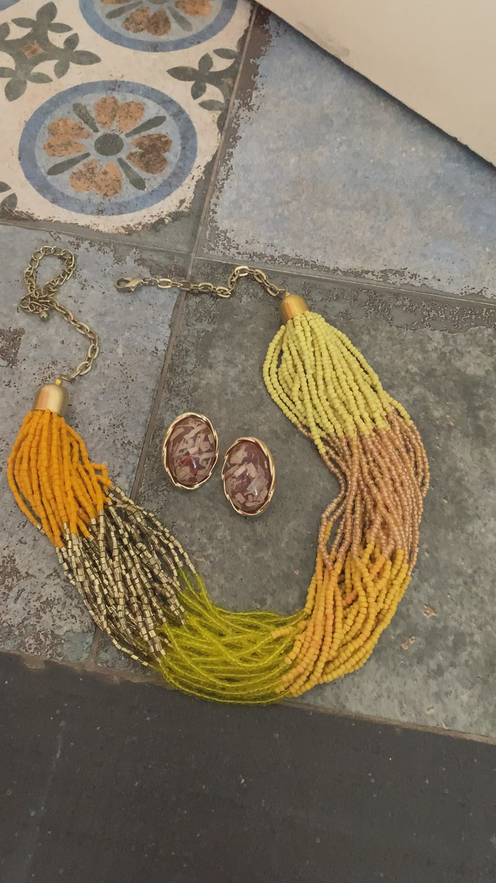 Beautiful Shaded Beads Necklace with Glass Stone Studs