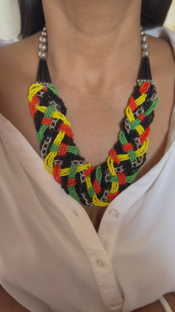 Multicoloured Beaded Necklace with Studs