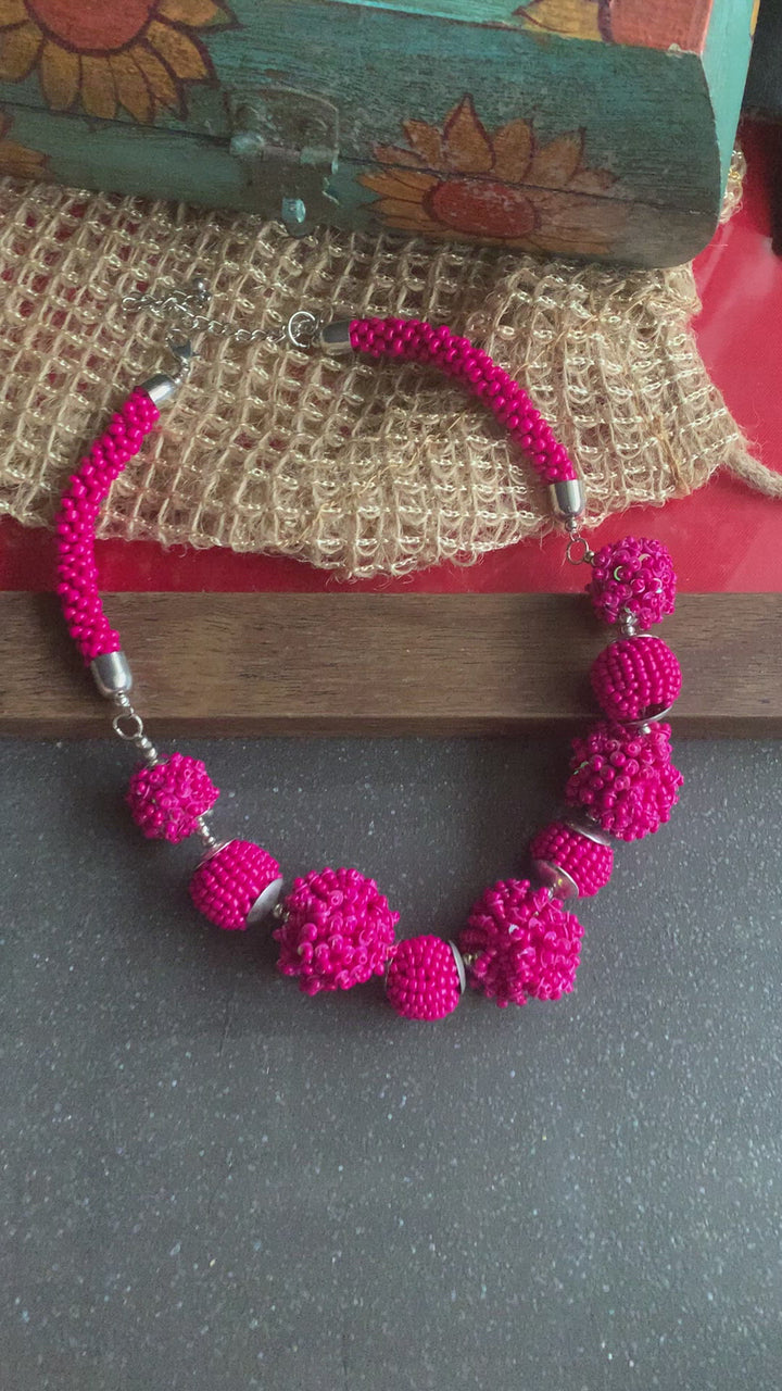Bright Pink Beaded Necklace
