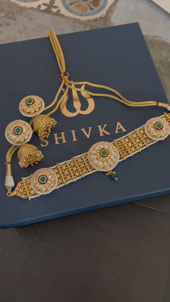 Beautiful Kundan Mesh Choker with Jhumka Earrings