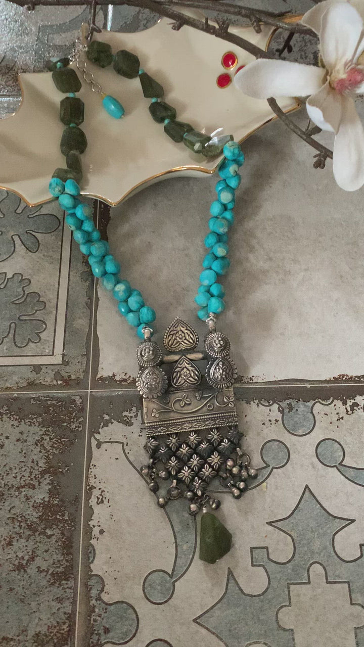 Exquisite Turquoise and Vassonite Necklace