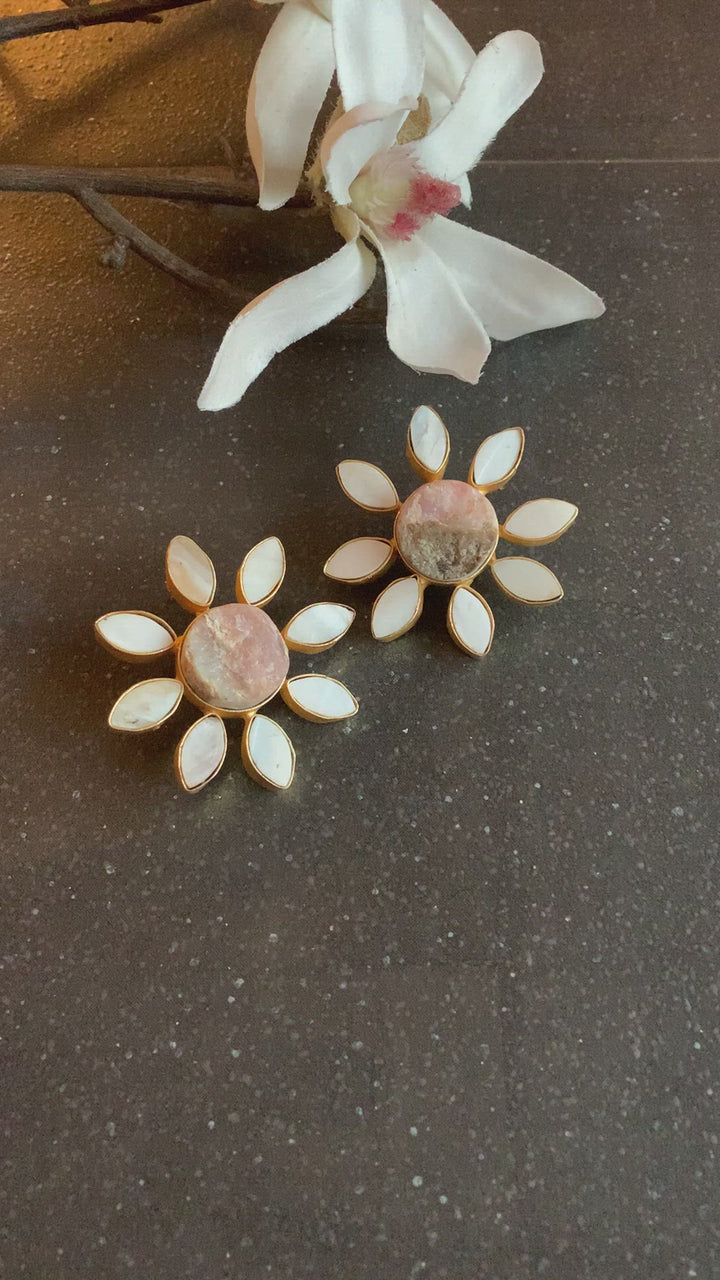 White Floral Studs