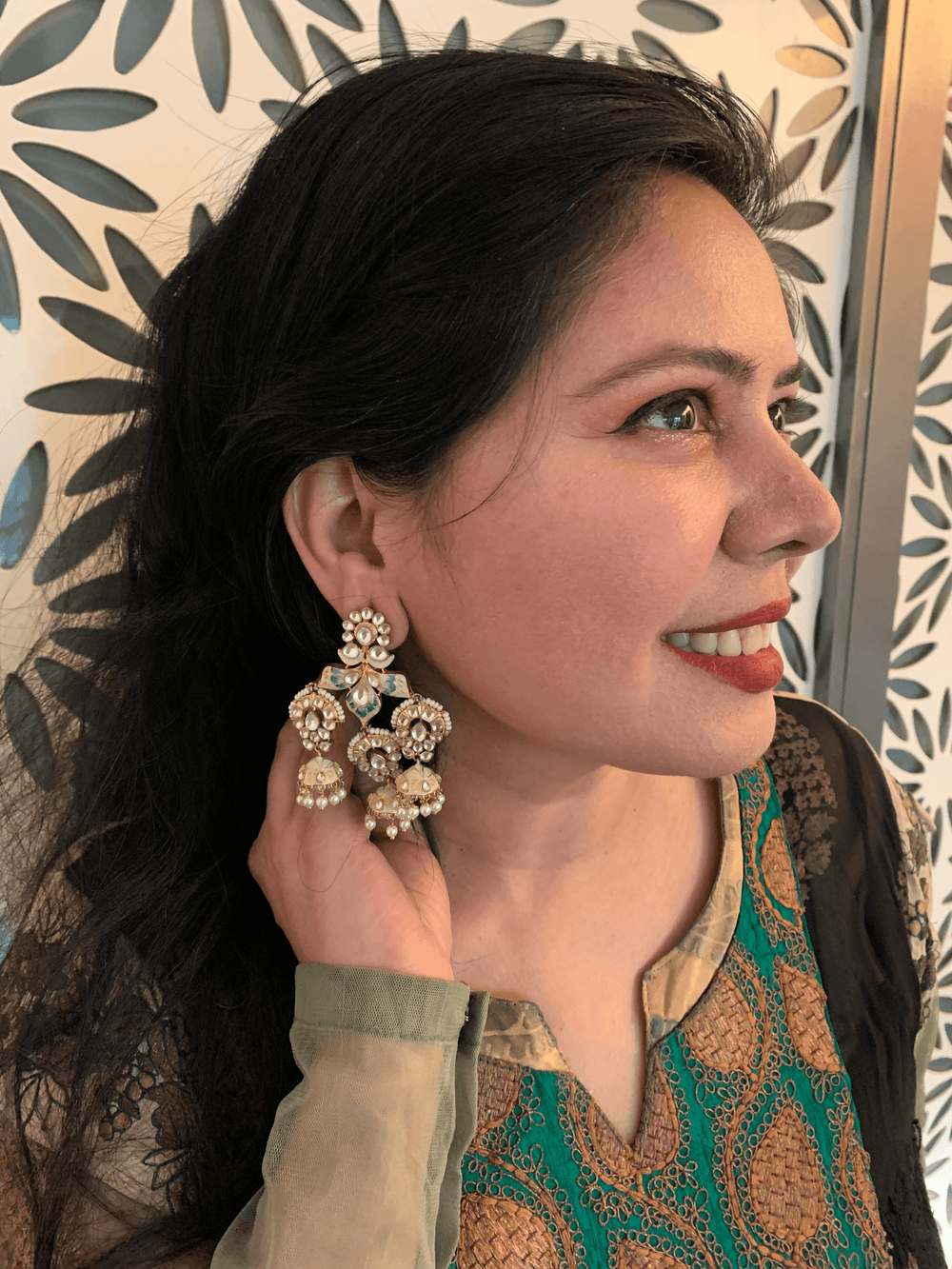Water Lily Triple Jhumki Earrings - SHIVKA