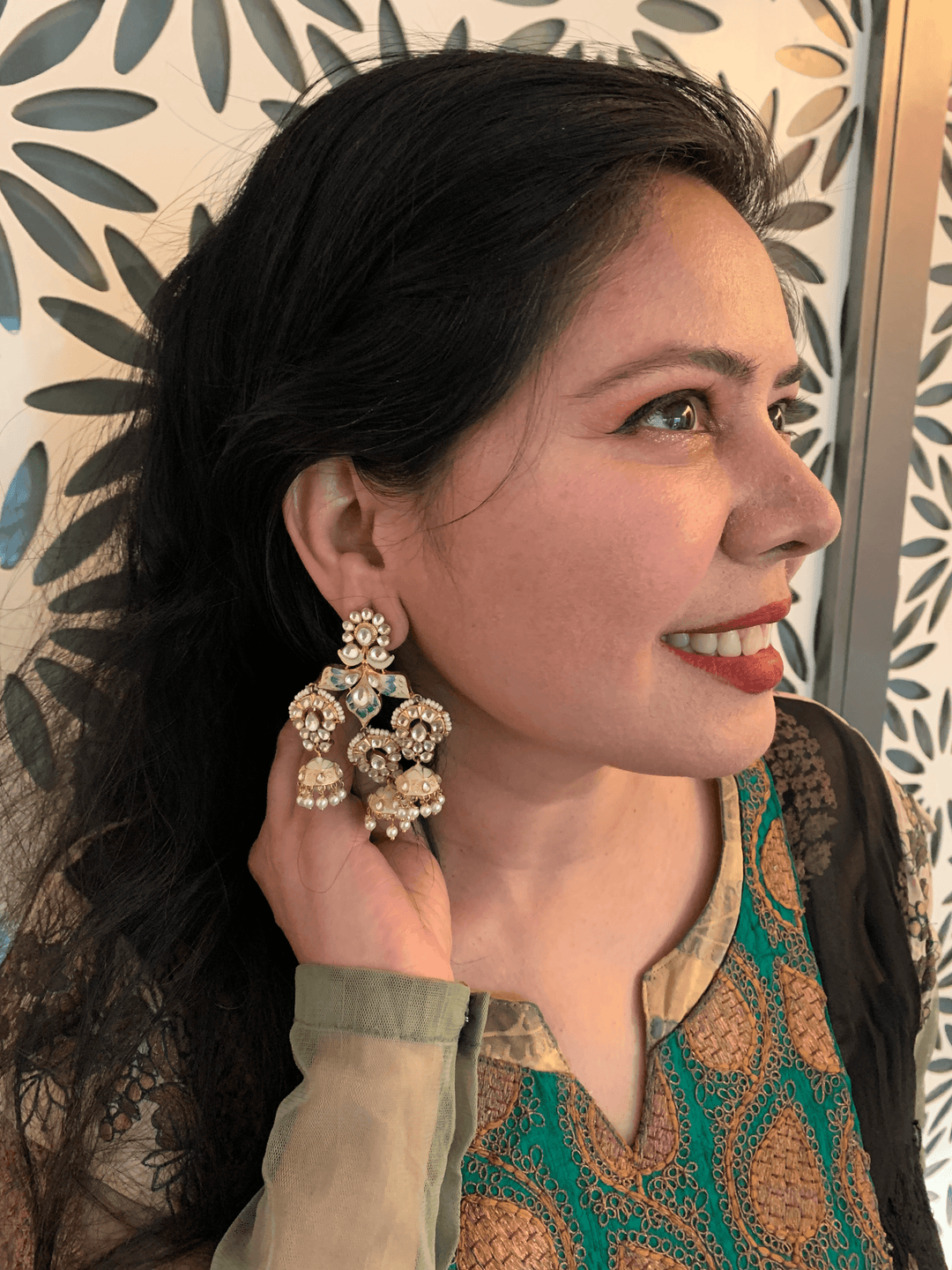 Water Lily Triple Jhumki Earrings - SHIVKA