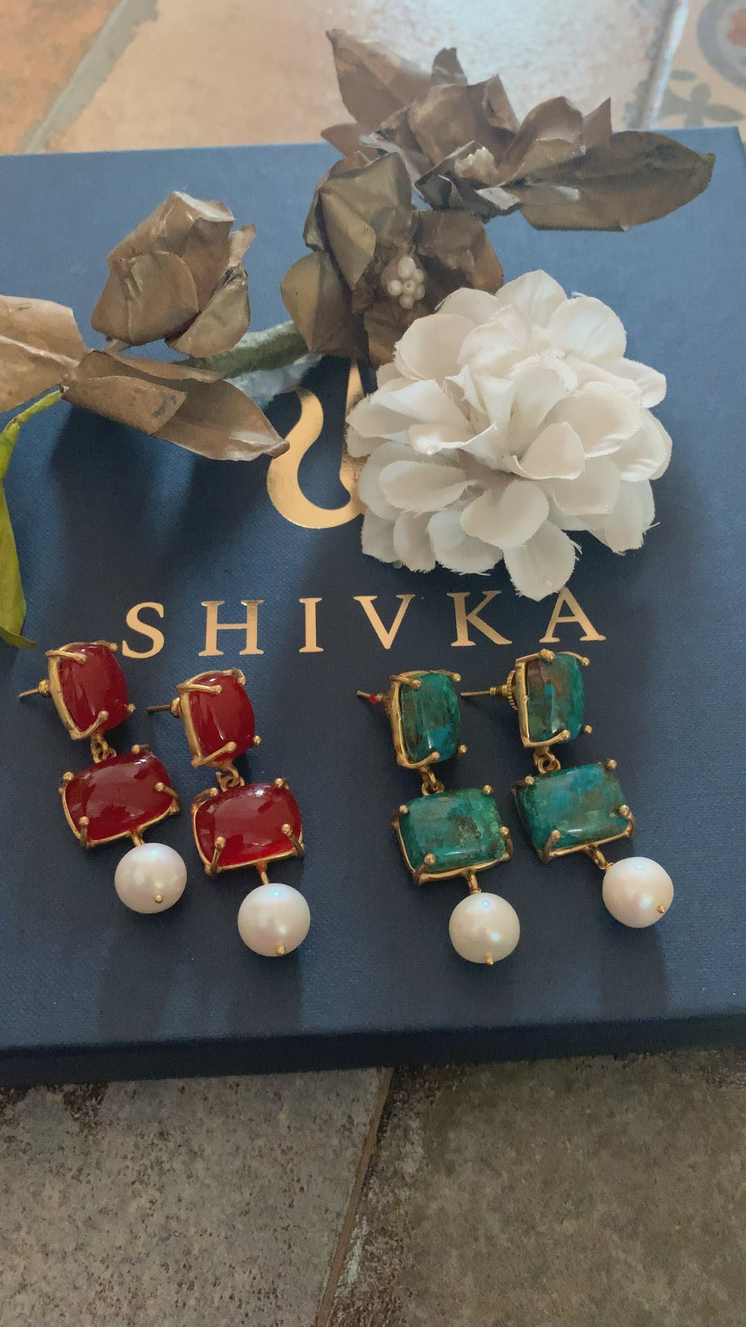 Trendy Pearl Drop Gemstone Earrings