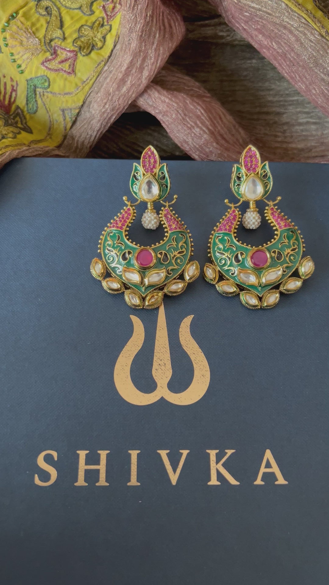 Beautiful Ruby Kundan Meenakari  Earrings
