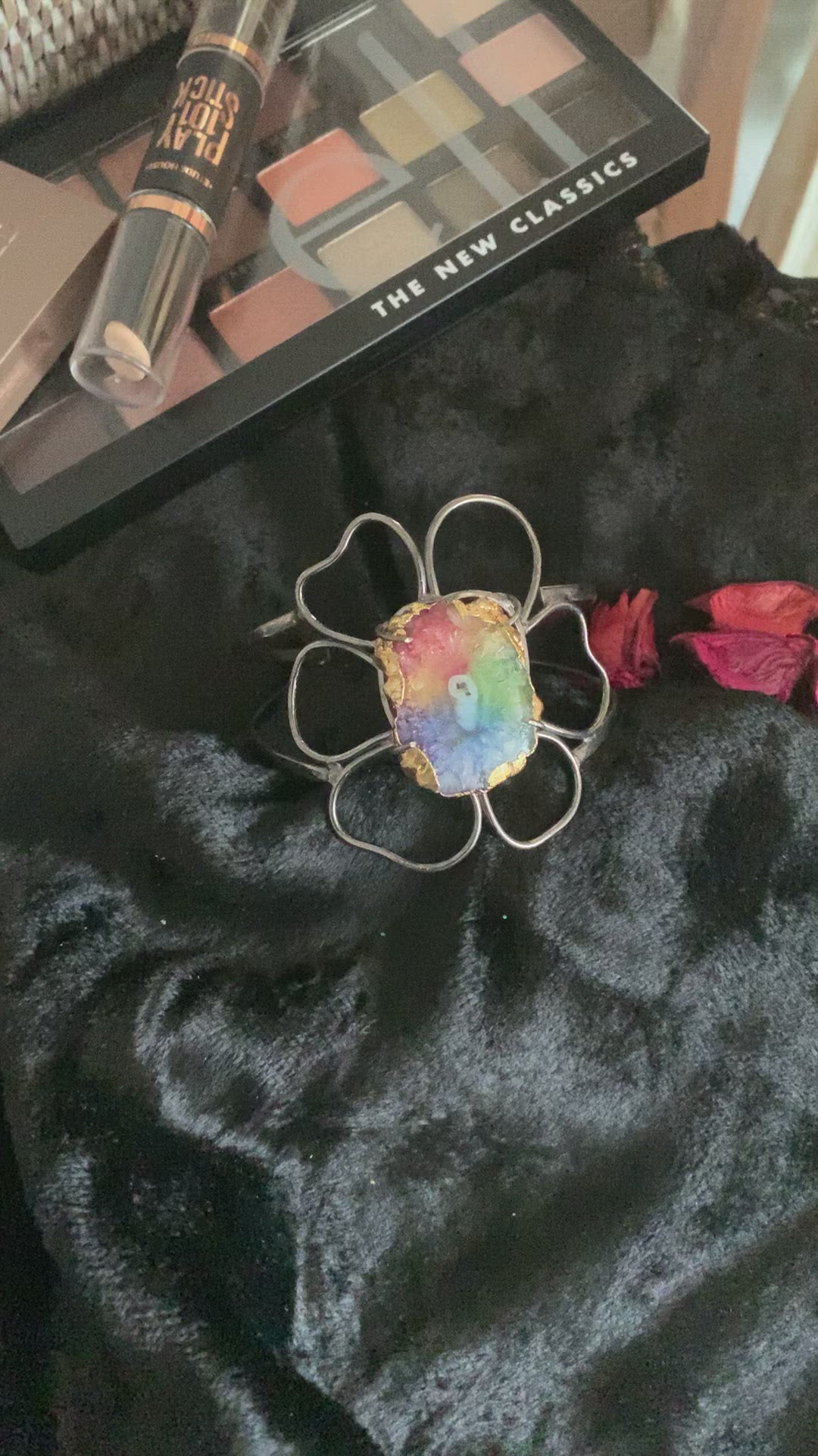 Rhodium Flower Cuff Bracelet