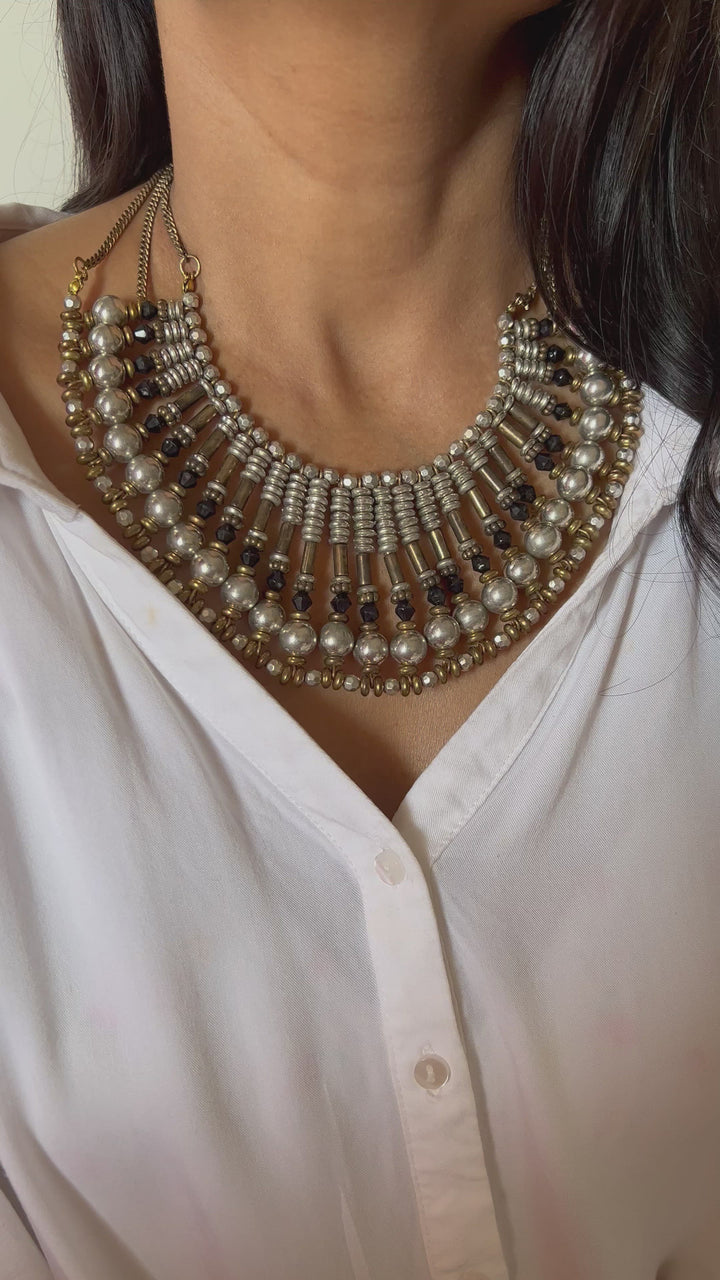 Tribal Beaded Necklace with Vintage Studs