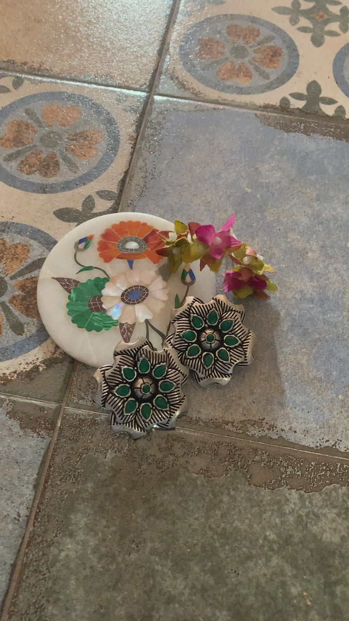 Oversized Antique Green Stone Studs