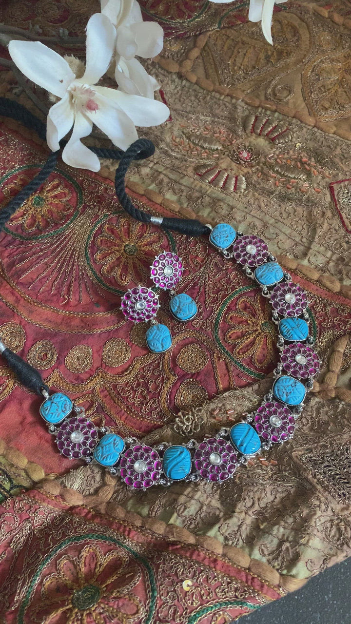 Pure 925 Silver Turquoise Kemp Necklace with Earrings