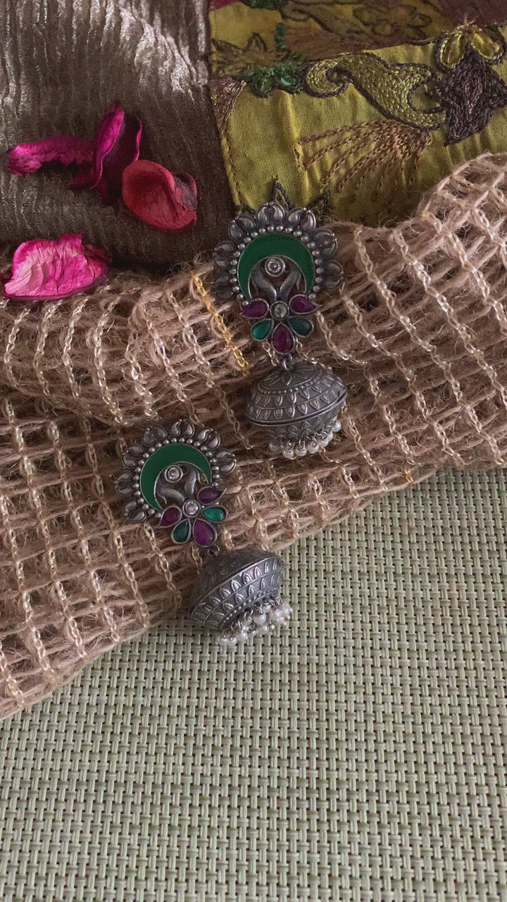 Vintage Gorgeous Green Enamelled Jhumkas