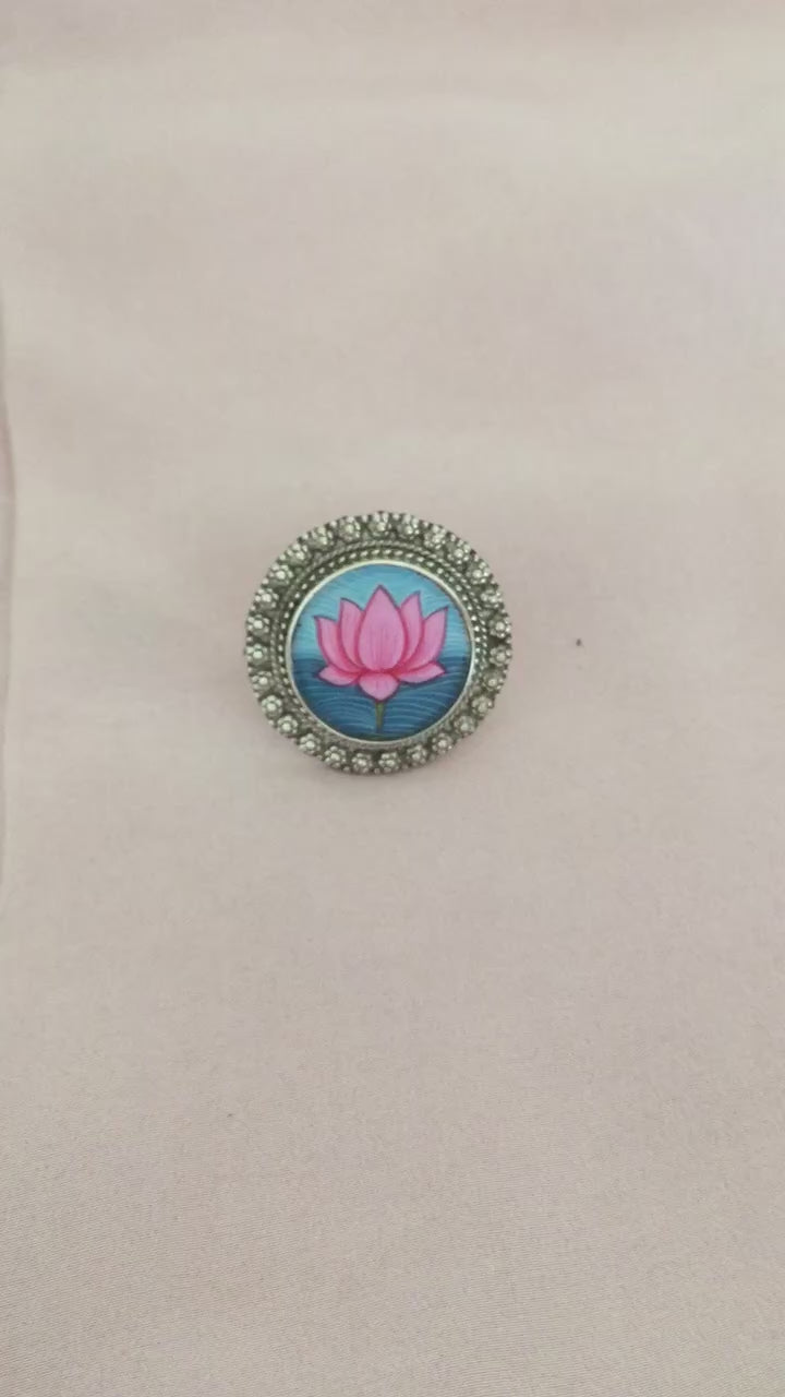Hand-painted Pure 925 Silver Ring