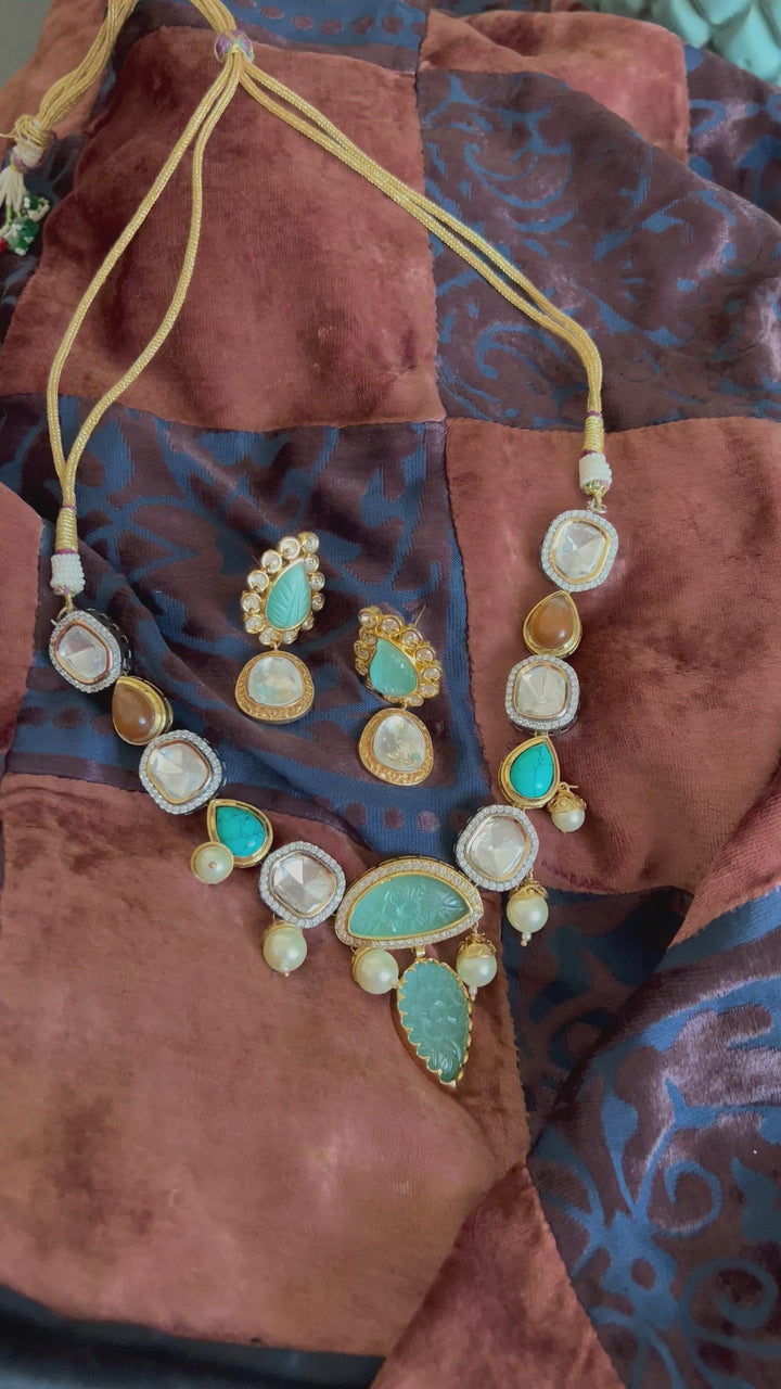 Scintillating Multicolored  Kundan Necklace with Statement Earrings