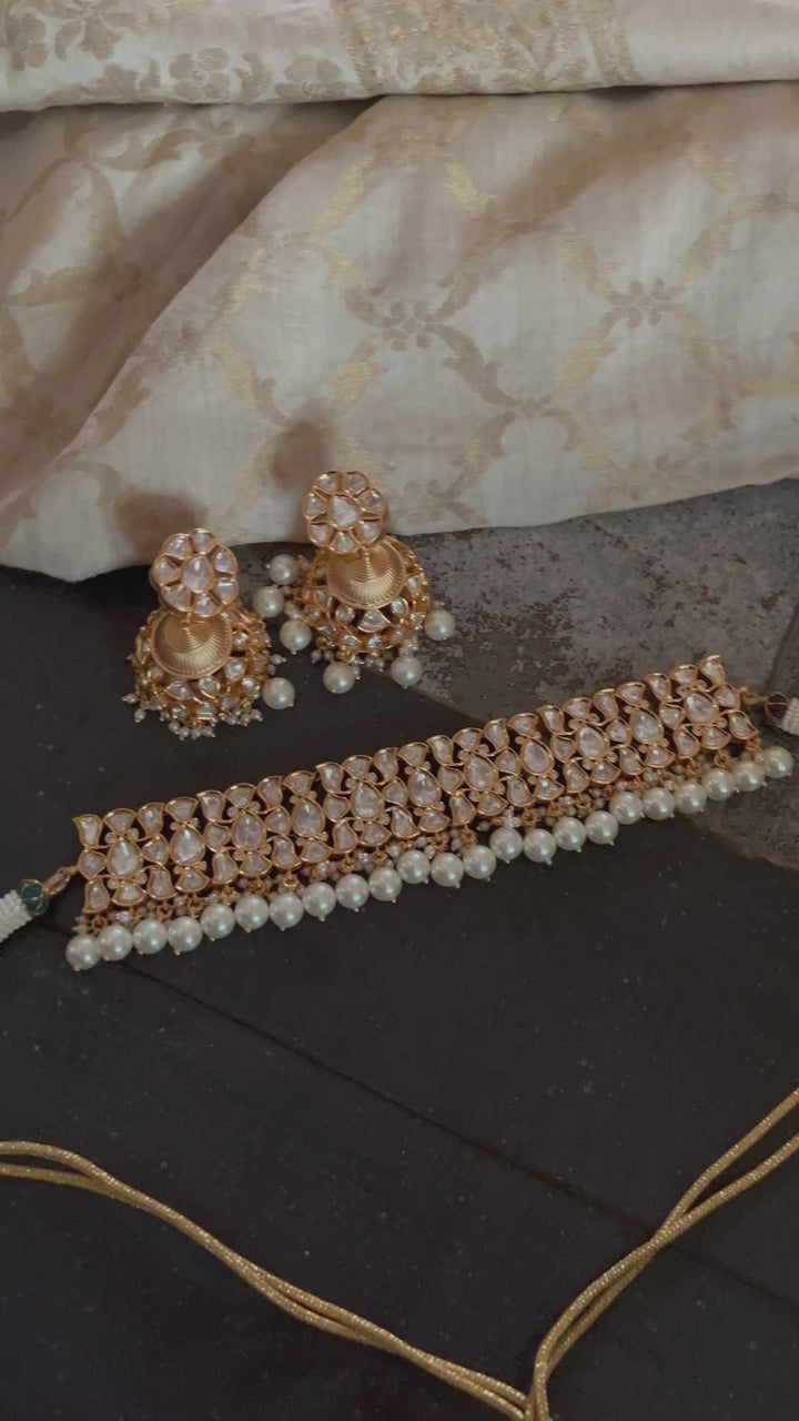 Beautiful Pearls and Kundan Choker with Statement Jhumka Earrings