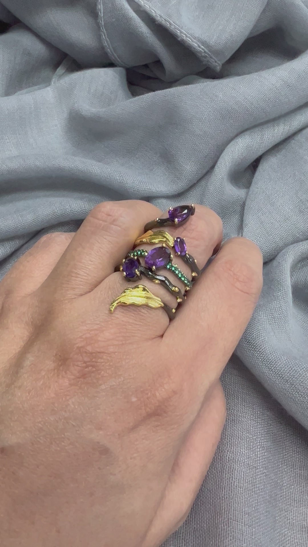 Designer Pure Silver Amethyst  Ring