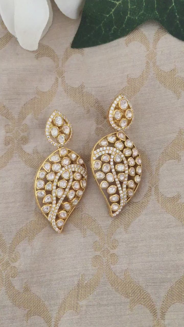 Pure 925 Moissanite Polki Silver Earrings