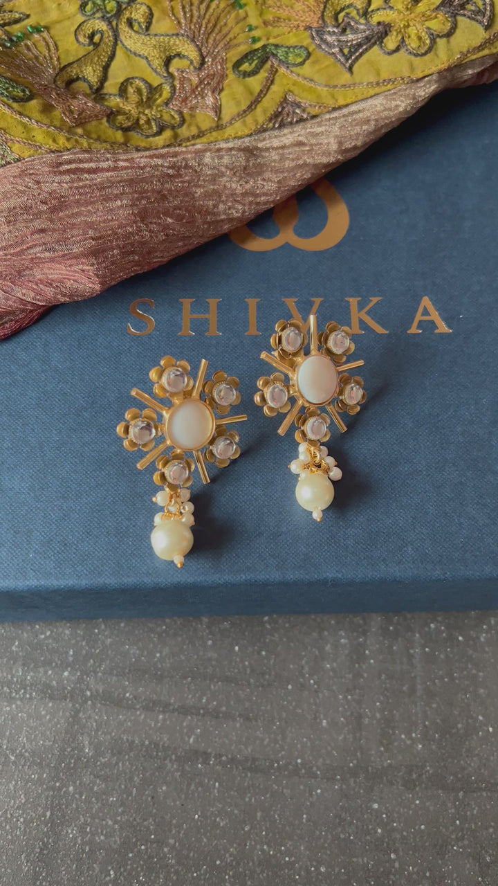 Designer Pearls and Kundan Flower Stud Earrings