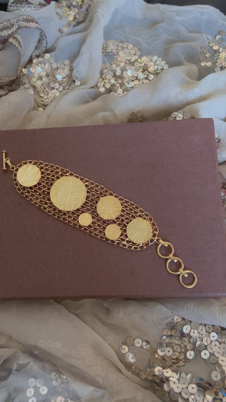 Gold-Plated Designer Brass Bracelet | Elegant Statement Jewelry for Special Occasions