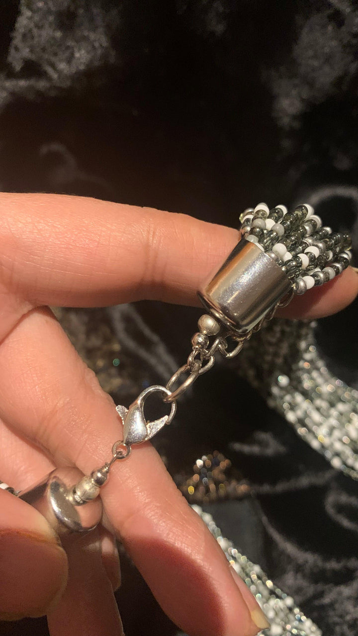 Grey Silver and White Beaded Necklace - SHIVKA
