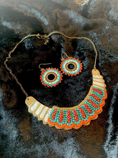 Statement Pendant Necklace with Earrings - SHIVKA