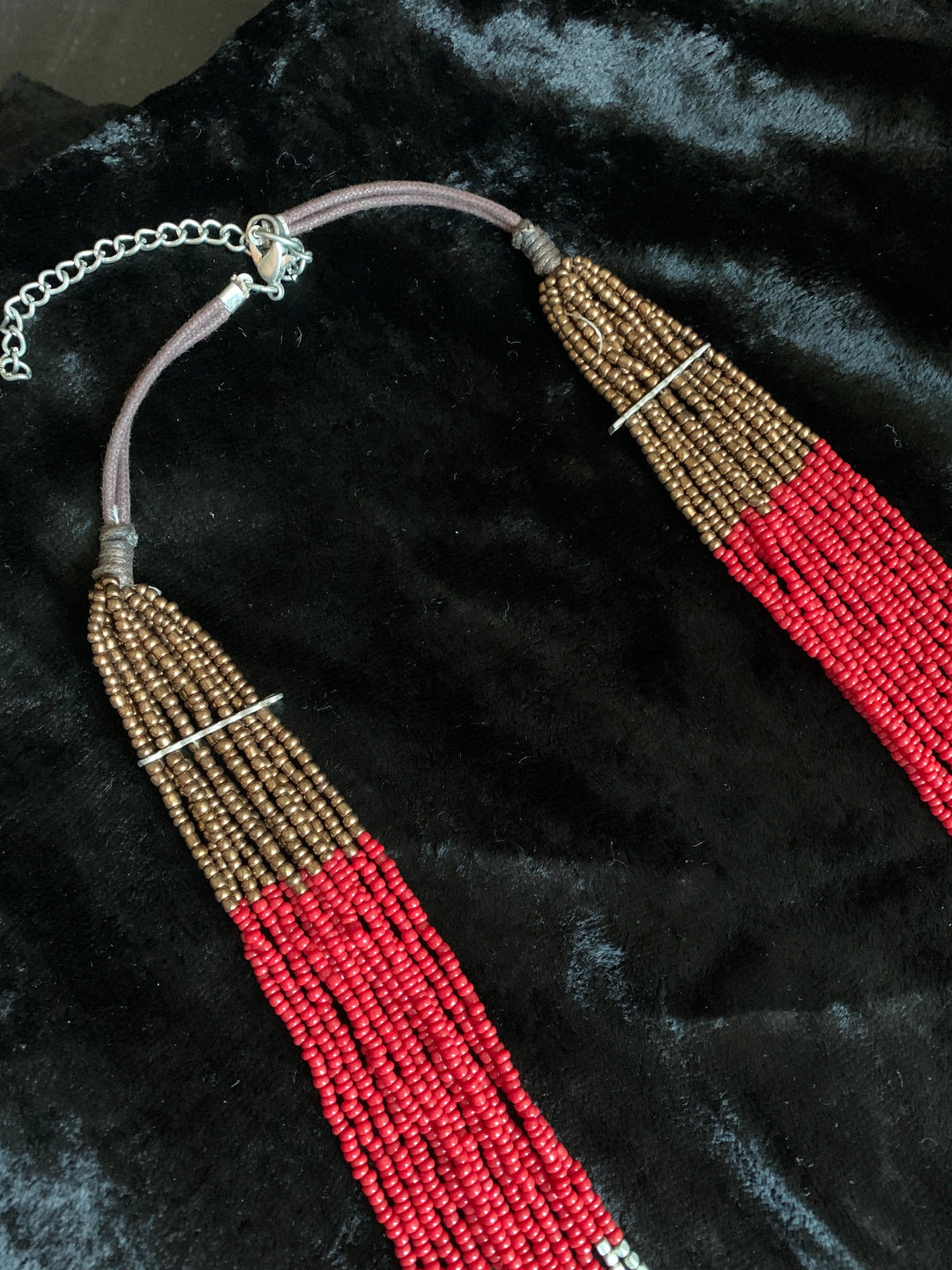 Red Beaded Long Necklace - SHIVKA