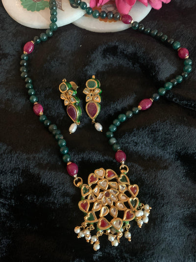 Vintage Jadau Pendant Necklace with Earrings - SHIVKA