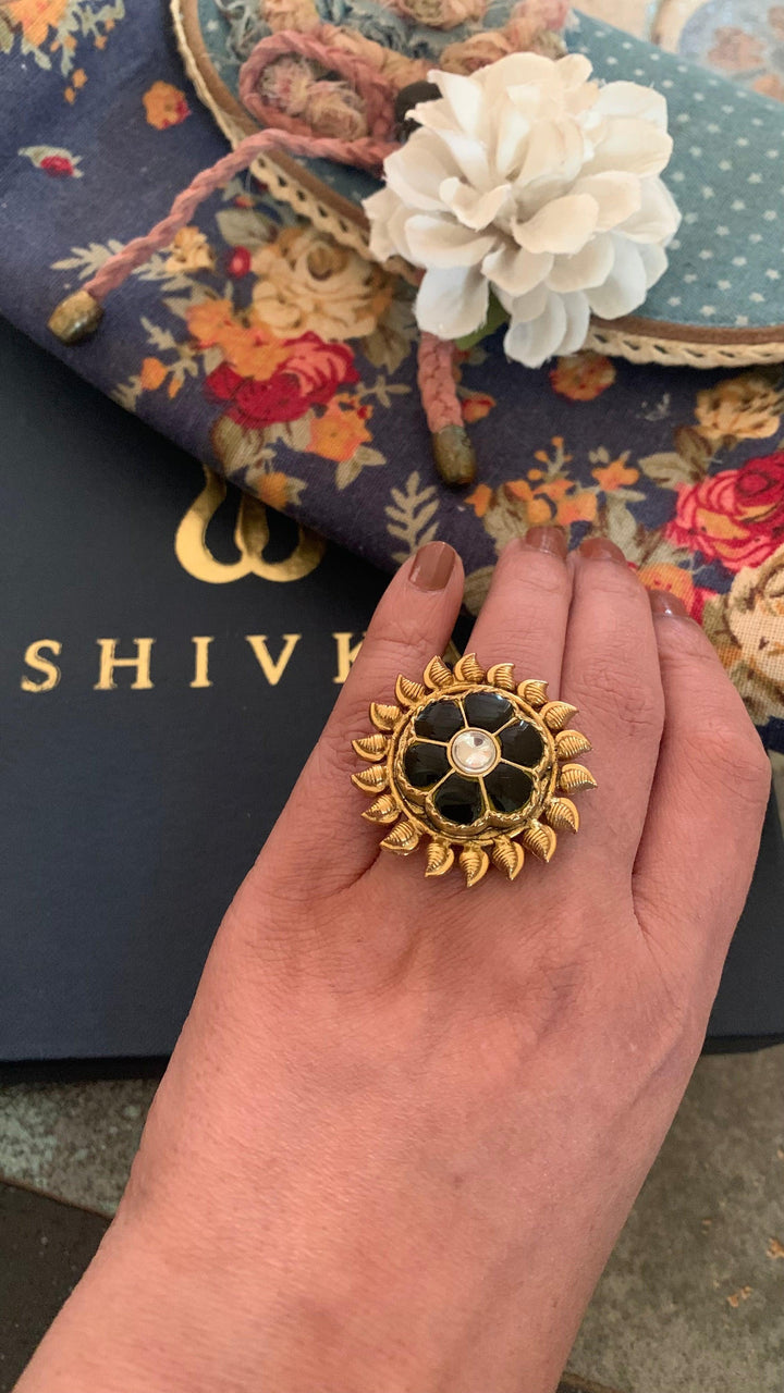 Statement Pure 925 Silver Kundan Ring - SHIVKA