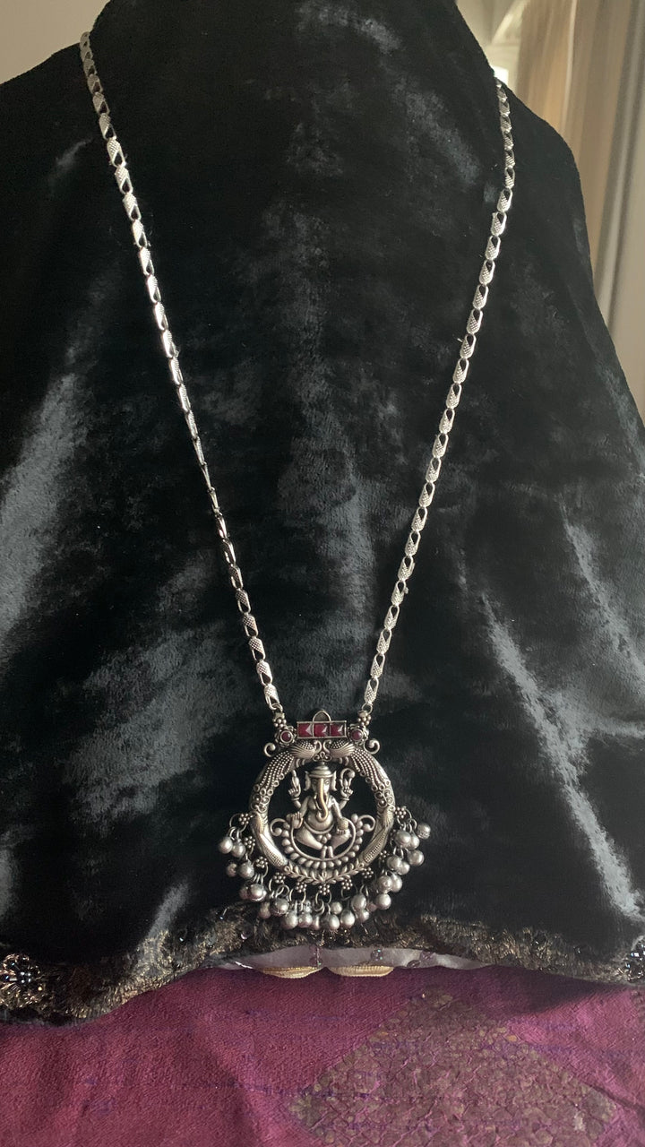Antique Ganesha Pendant Long Necklace