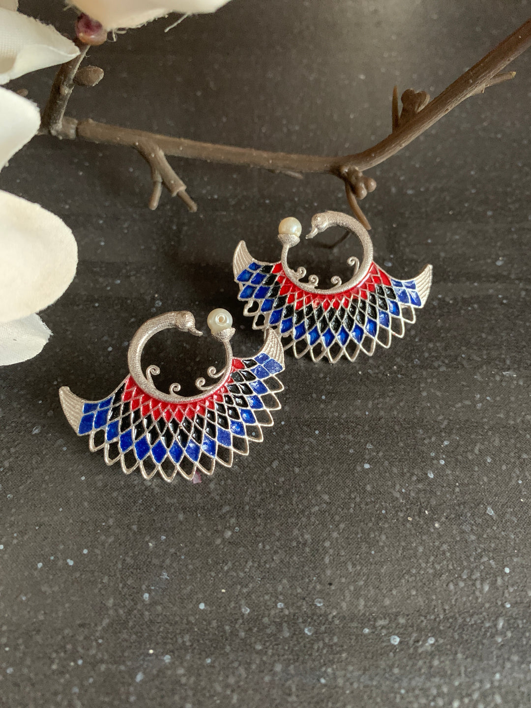 Enamelled Peacock Studs