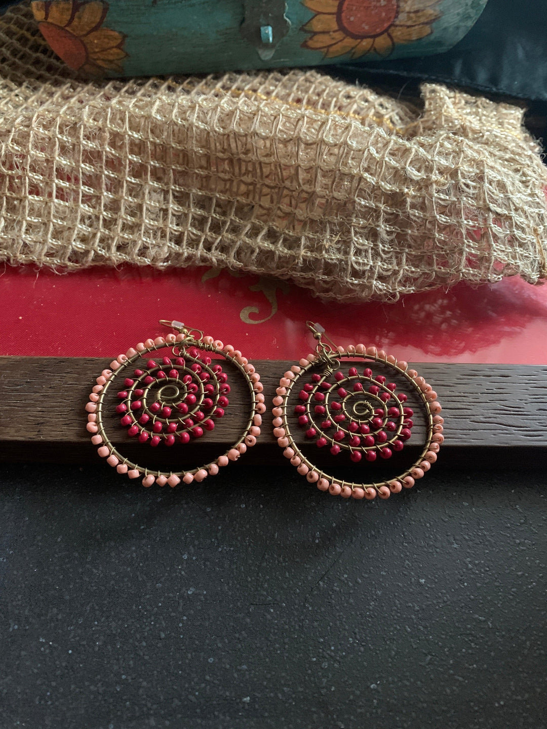 Pink and Red Beads Hoop Danglers - SHIVKA