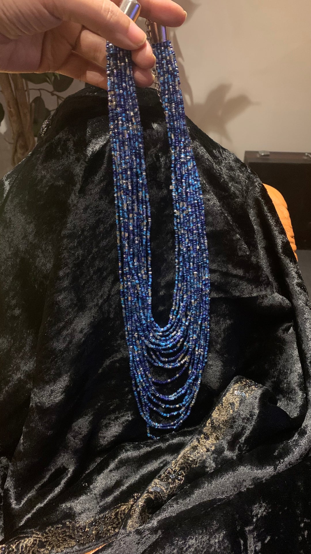 Blue and Silver Beaded Necklace