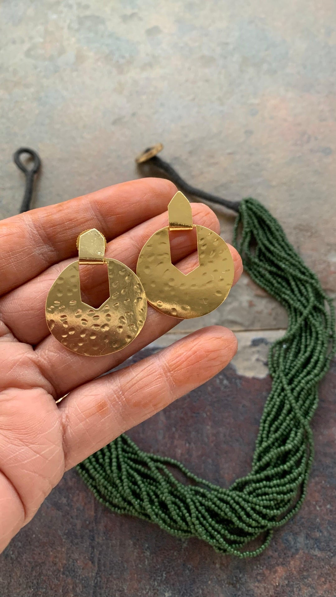 Stylish Green and Black Beaded Necklace with Statement Disc Studs - SHIVKA