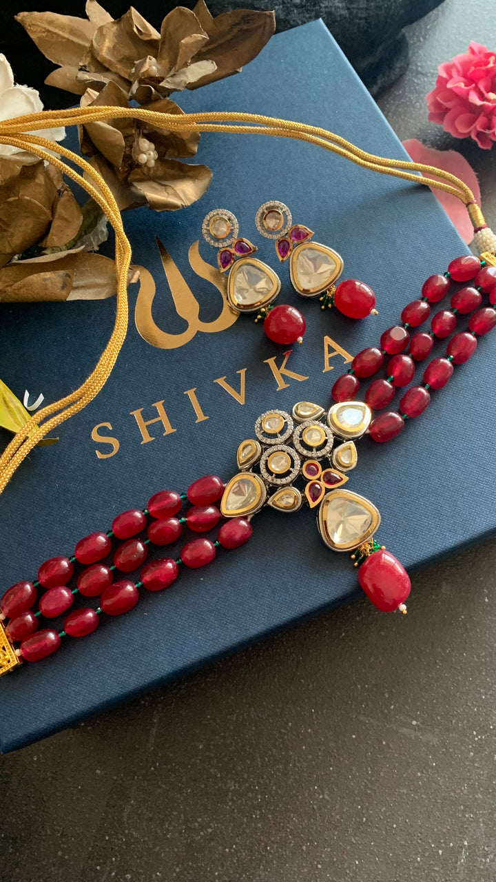 Beautiful Red Kundan Choker with Statement Earrings