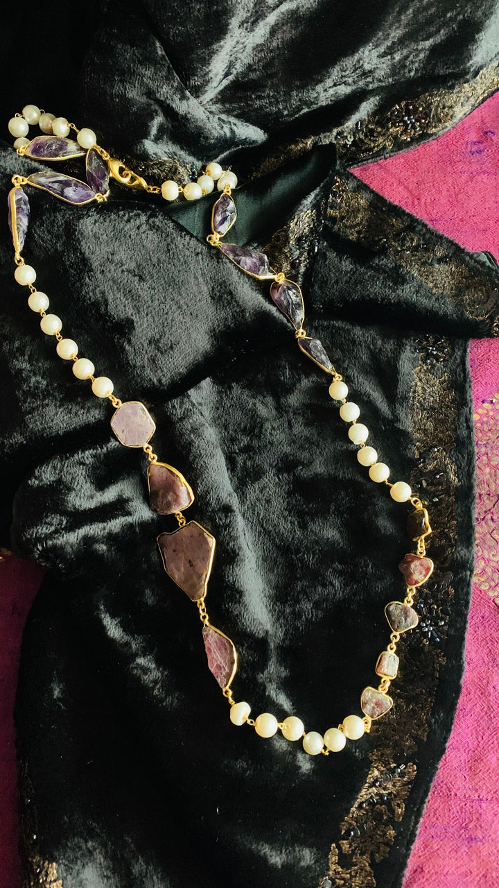 Multi Natural Gemstones and Pearls Long Mala - SHIVKA