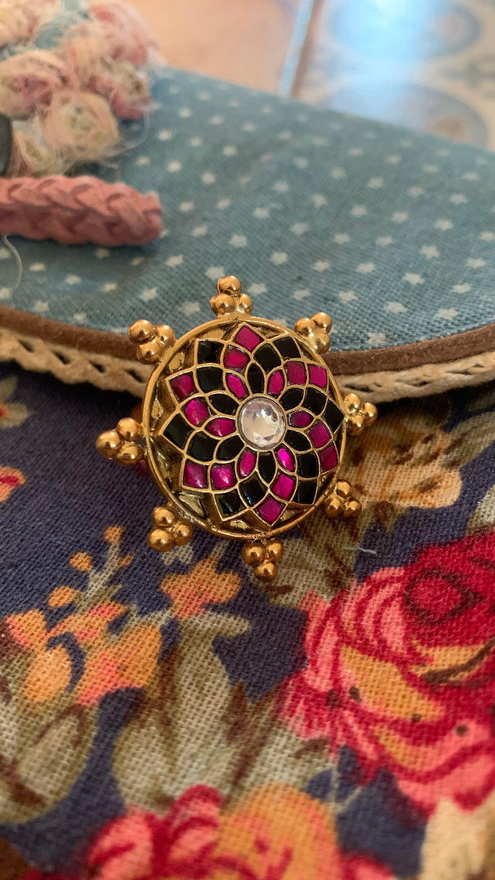 Statement Pure 925 Silver Kundan Ring - SHIVKA