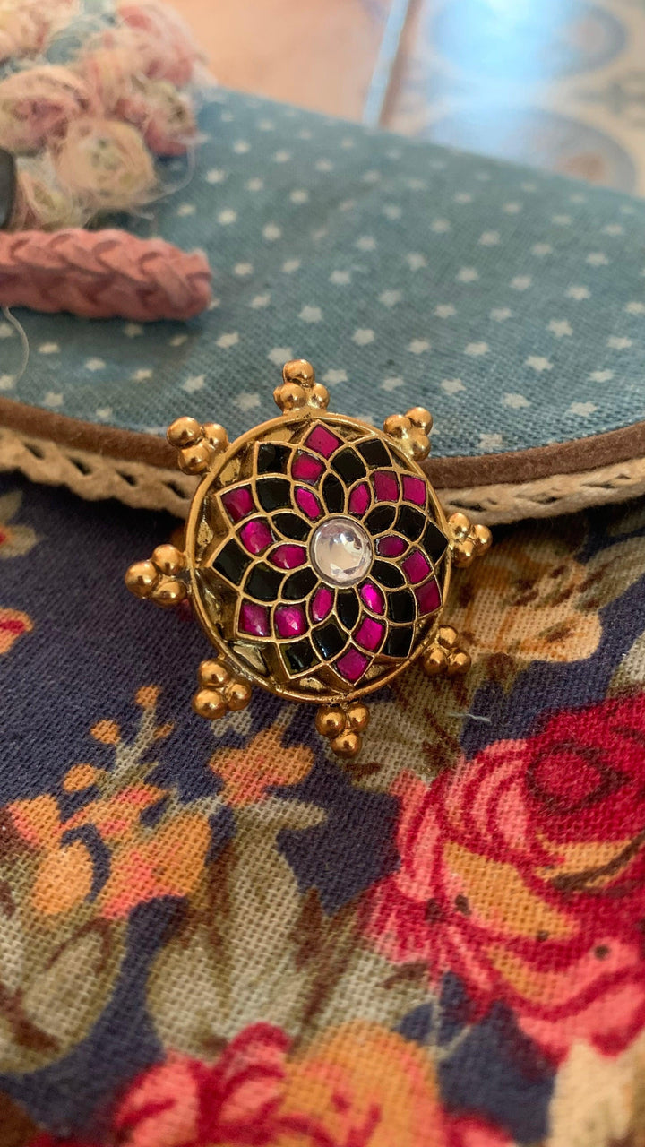 Statement Pure 925 Silver Kundan Ring - SHIVKA