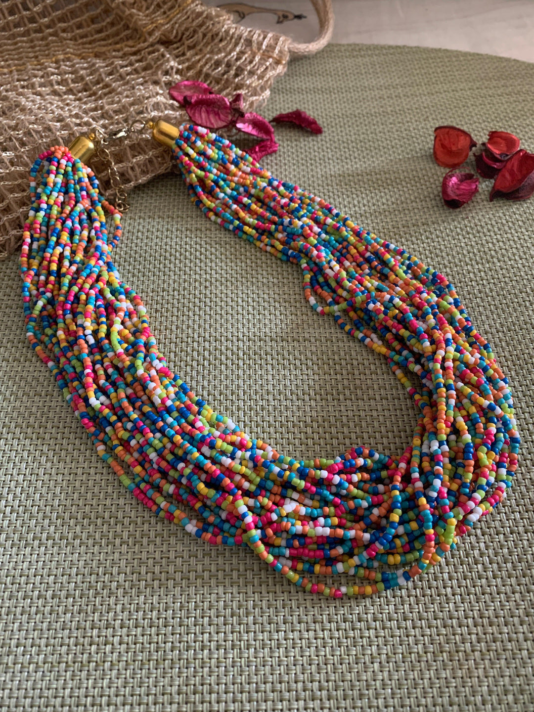 Multicoloured Statement Necklace with Gemstones Studs - SHIVKA