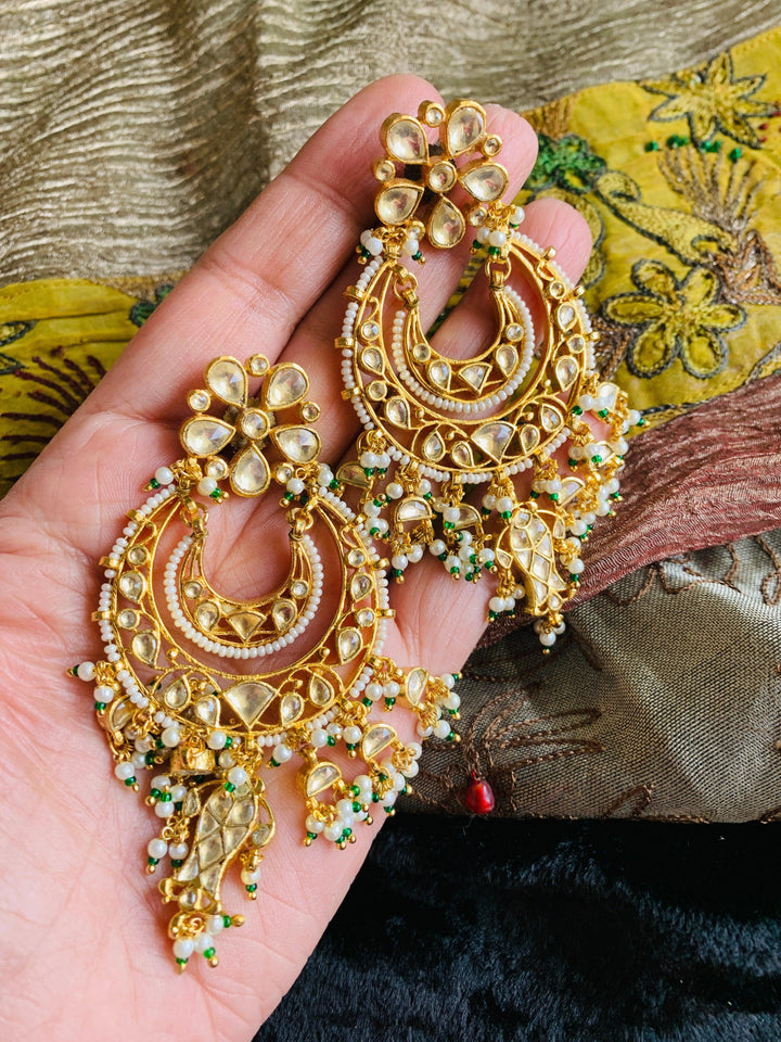 Pearl Moon Kundan Chandbaalis - SHIVKA