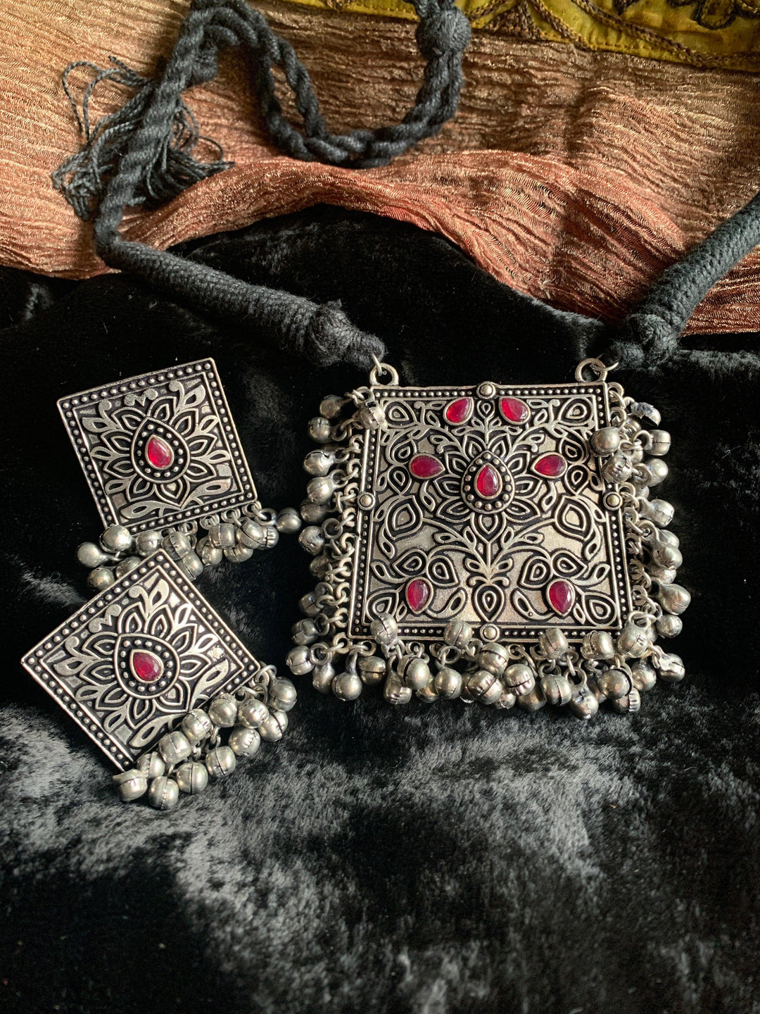 Red Ghungroo Pendant Necklace Set - SHIVKA