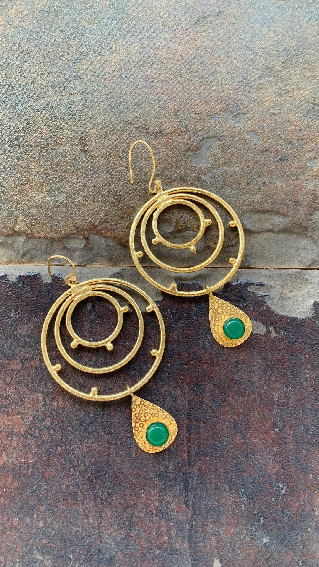 Statement Green and Gold Hoop Danglers - SHIVKA