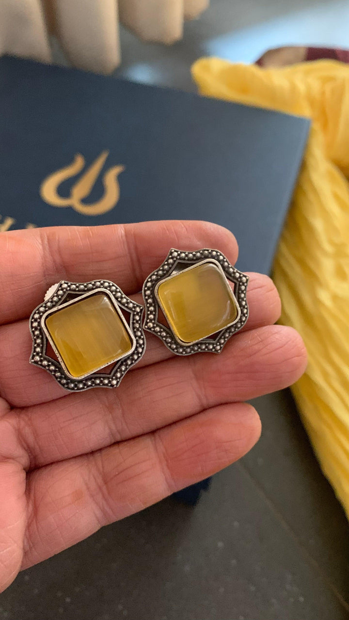 Statement Multicoloured Stones Necklace with Studs - SHIVKA