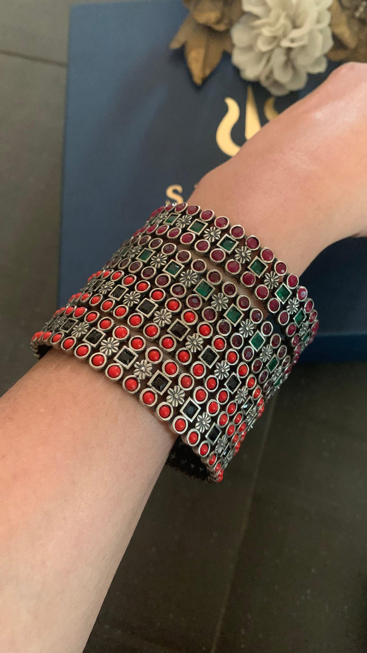 Statement Stone Bangles- Set of Two - SHIVKA