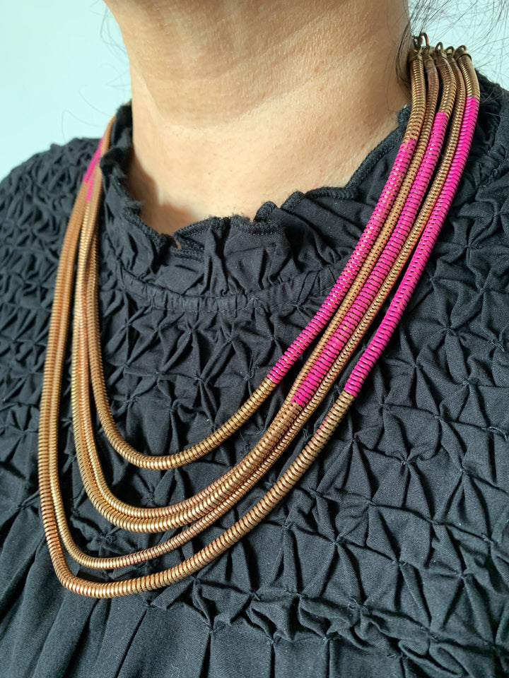 Pink and Gold Five Layered Necklace - SHIVKA